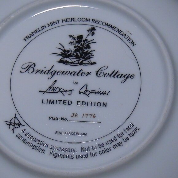 Franklin Mint “Bridgewater Cottage” L.E. Porcelain 8" Plate By Andres Orpinas - Picture 9 of 11